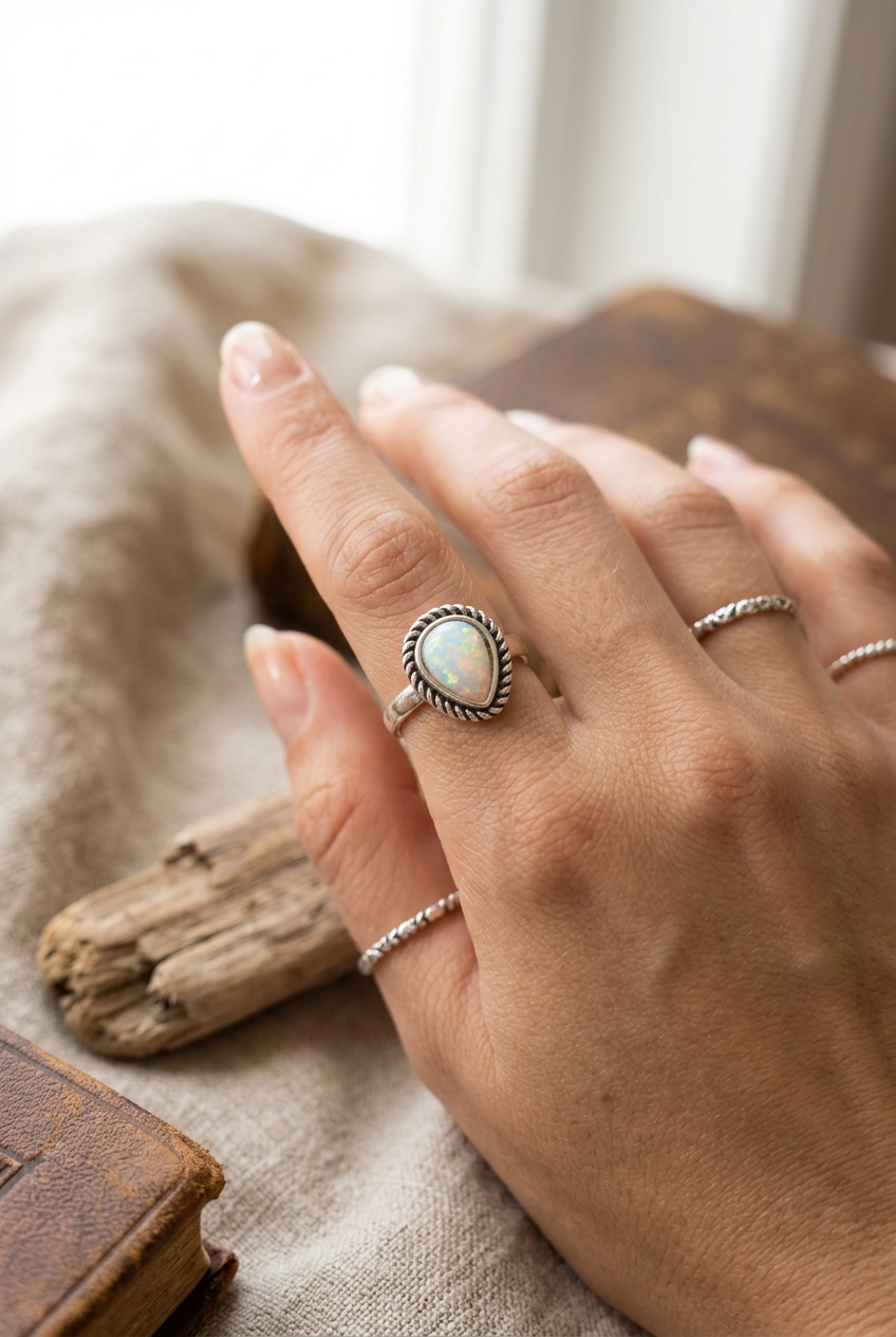 Opal-Style Teardrop Ring Size 6