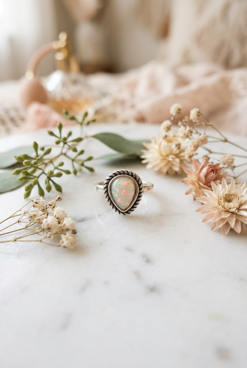 Opal-Style Teardrop Ring Size 6