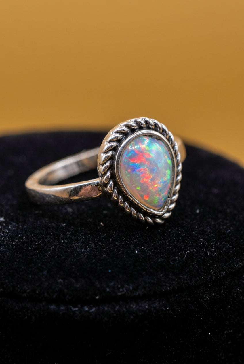 Opal-Style Teardrop Ring Size 6