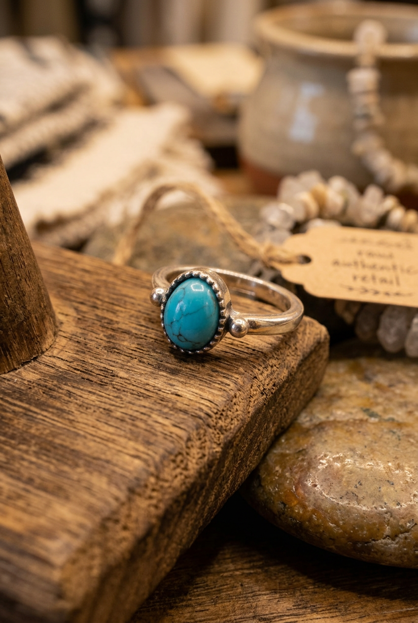 Turquoise Oval Stone Ring Size 4.5