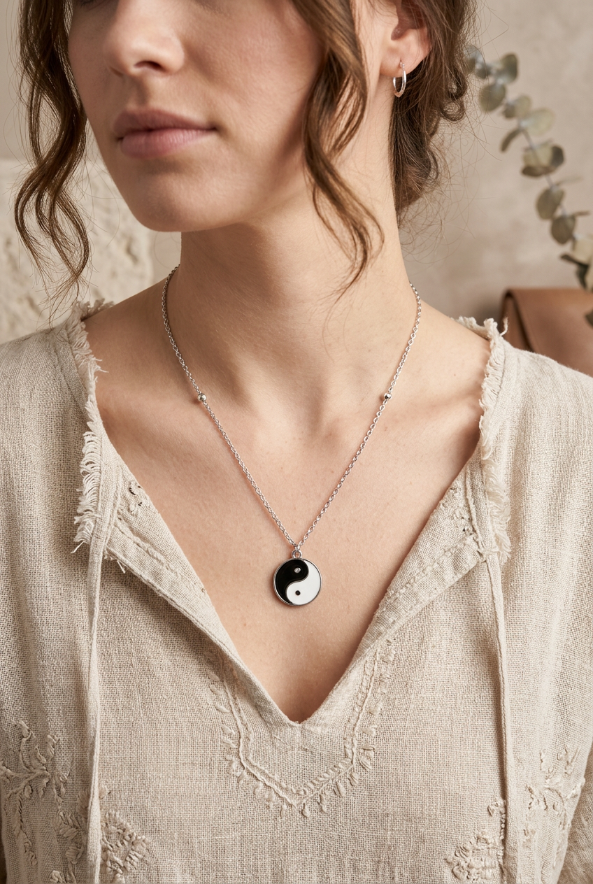 Yin Yang Enamel Pendant Necklace
