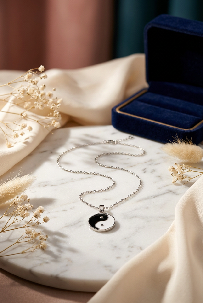 Yin Yang Enamel Pendant Necklace