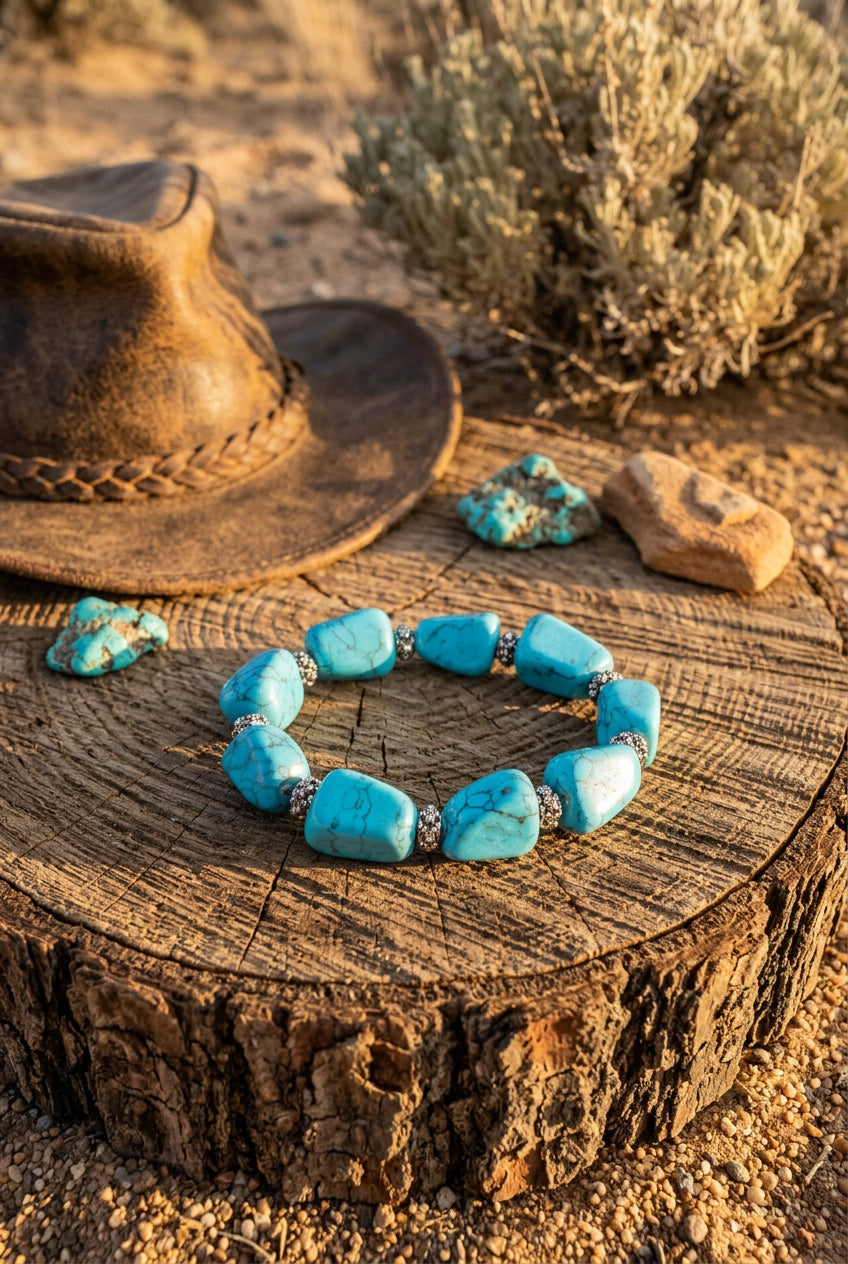 Turquoise-Tone Chunky Stretch Bracelet