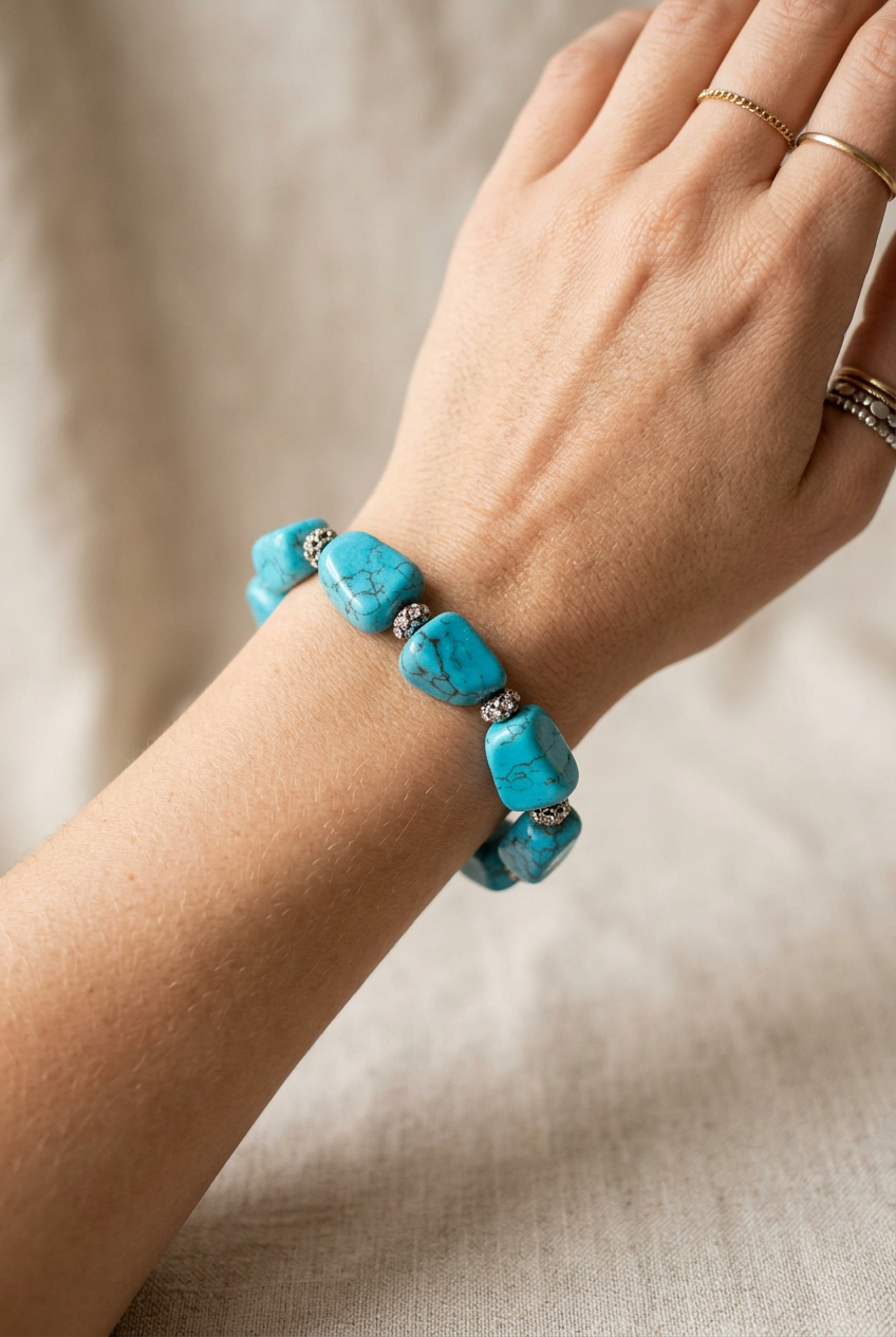 Turquoise-Tone Chunky Stretch Bracelet