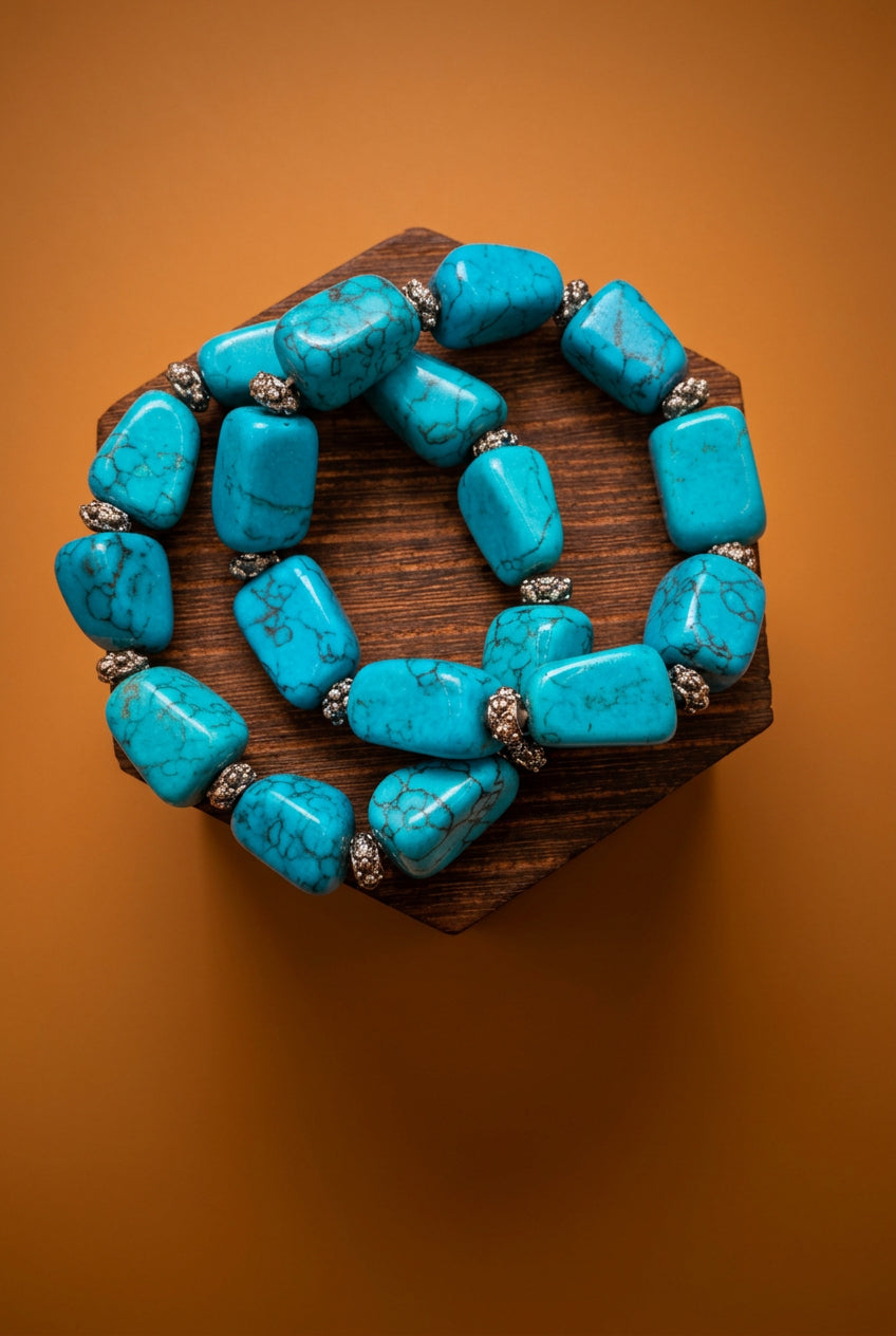 Turquoise-Tone Chunky Stretch Bracelet