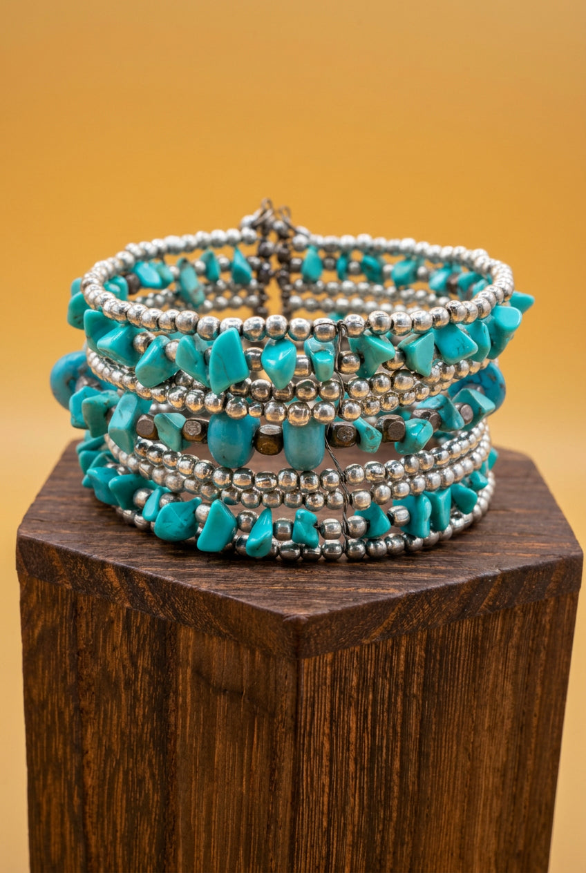 Turquoise Chip Multi-Strand Wrap Bracelet