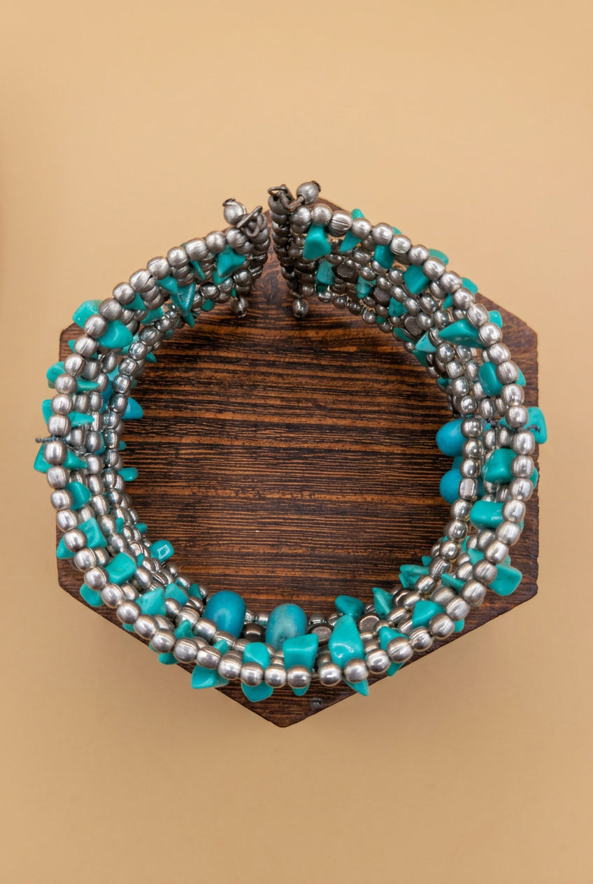 Turquoise Chip Multi-Strand Wrap Bracelet