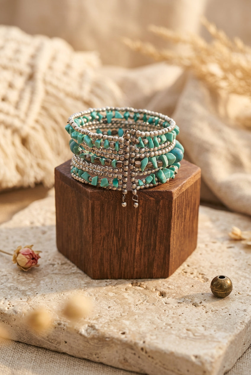 Turquoise Chip Multi-Strand Wrap Bracelet