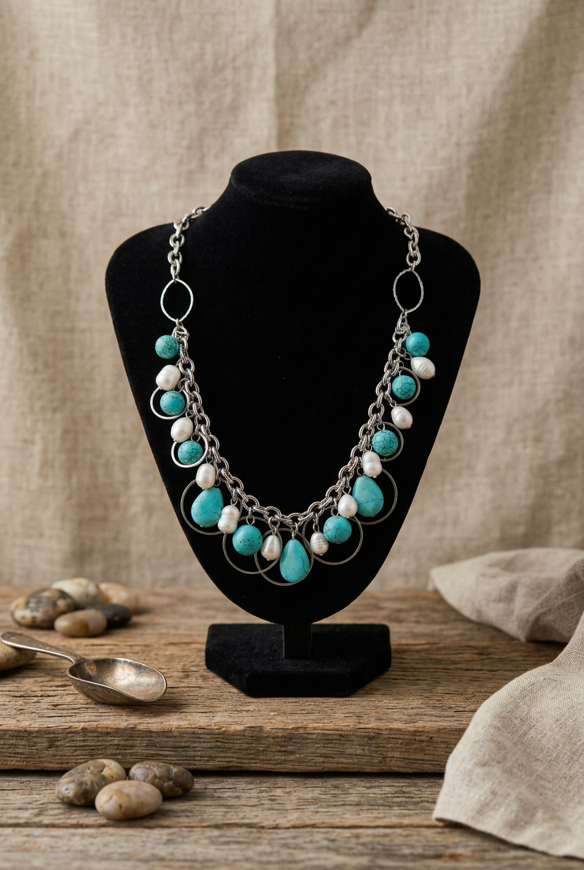 Park Lane Turquoise & Pearl Statement Necklace