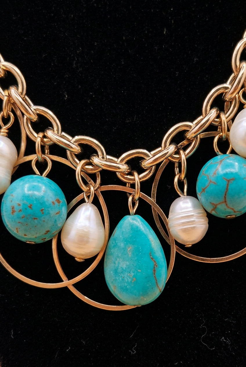 Park Lane Turquoise & Pearl Statement Necklace