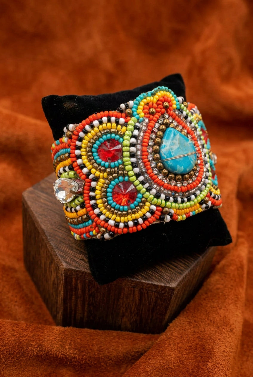 Colorful Beaded Statement Cuff Bracelet