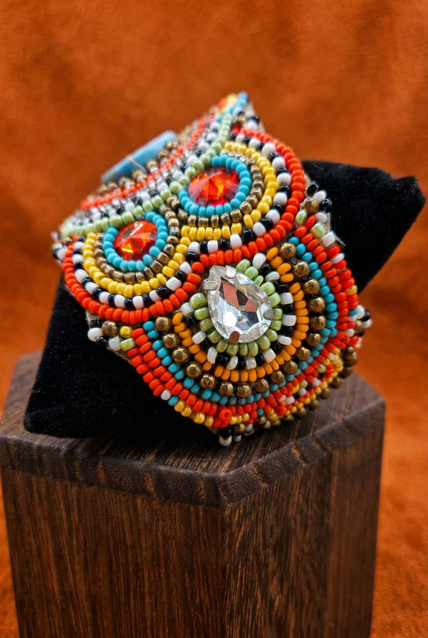 Colorful Beaded Statement Cuff Bracelet