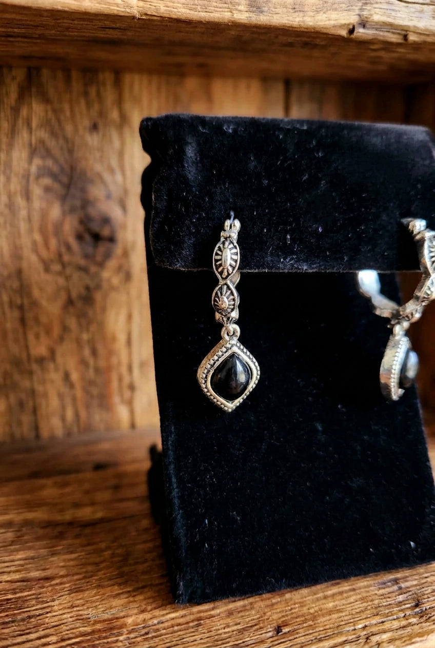 Black Gem Dangle Earrings