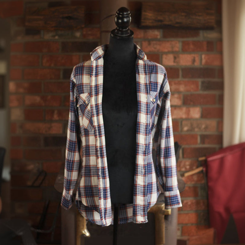 Levi's White, Blue and Red Plaid Button Up
