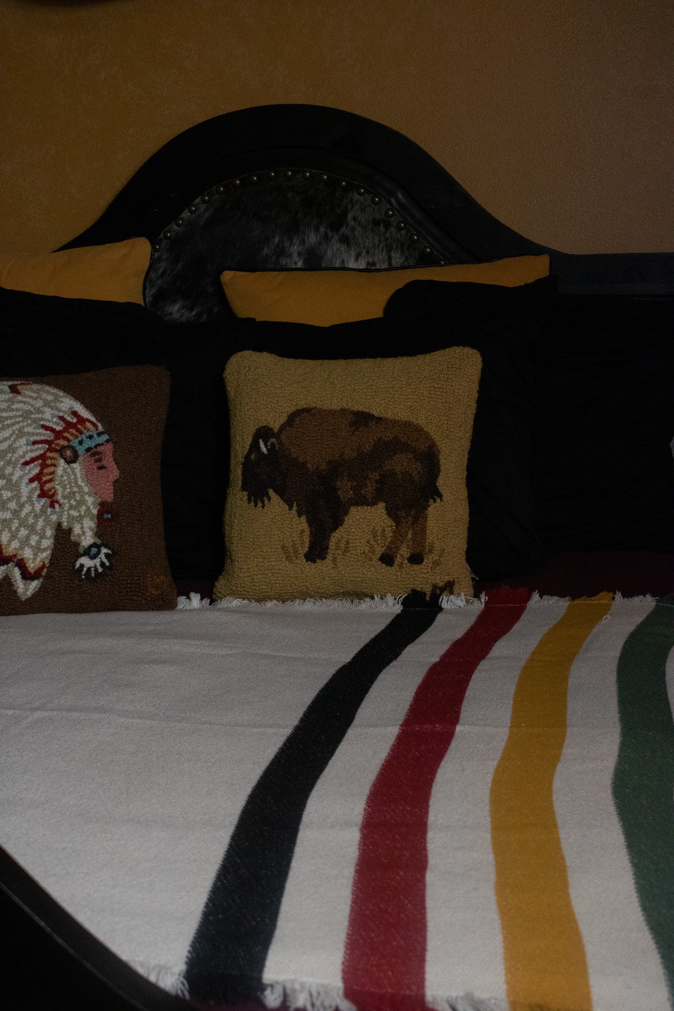 Chandler 4 corners Golden Buffalo Hooked Wool Pillow 18"W x 18"L