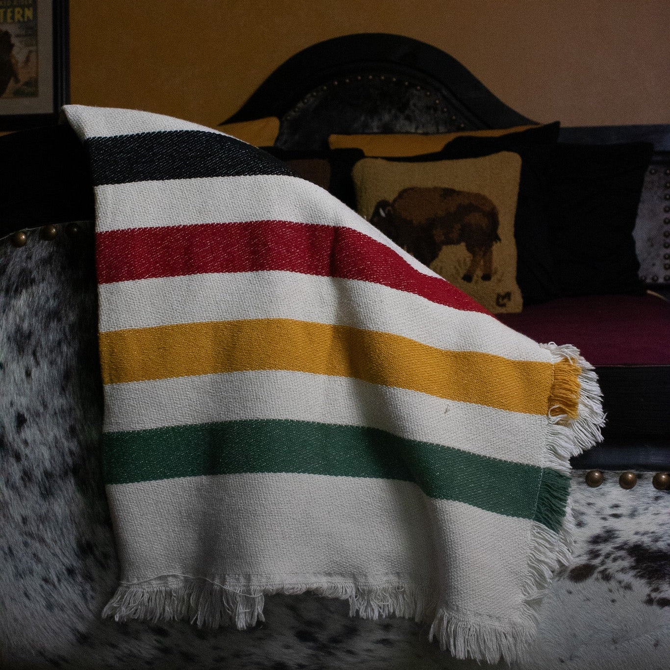 Pisgah Stripe Woven Throw - Black, Red, Yellow, & Green Stripe