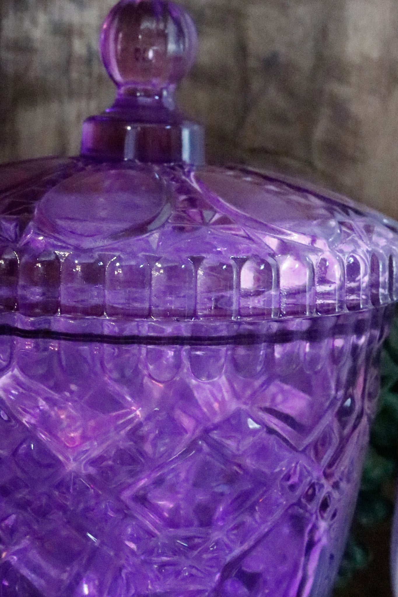 Vintage Victorian Trading Co. Purple Depression Glass Candy Jar with Lid