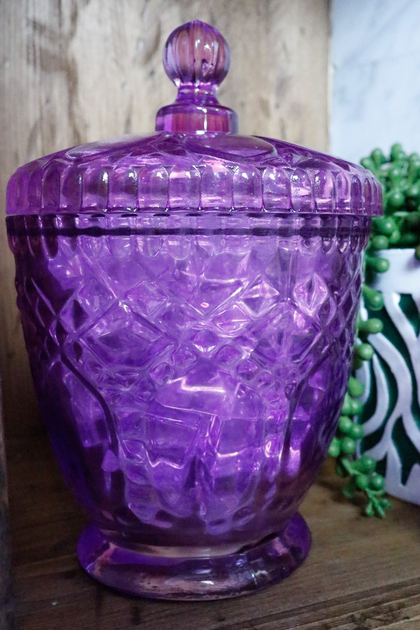 Vintage Victorian Trading Co. Purple Depression Glass Candy Jar with Lid