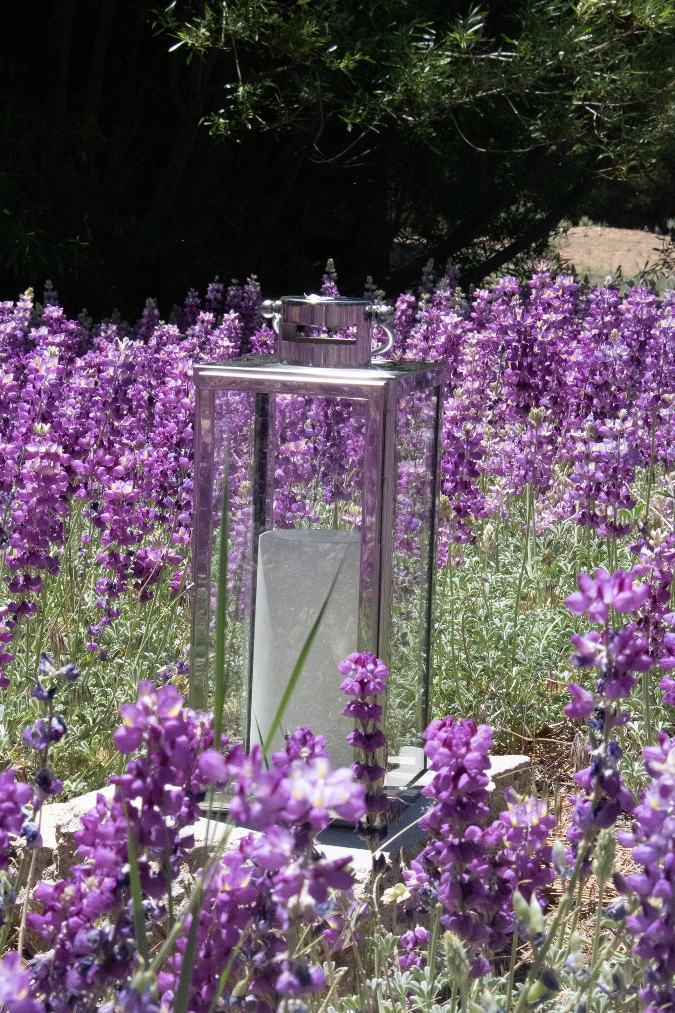 Silver Metal Glass Candle Lantern 14"