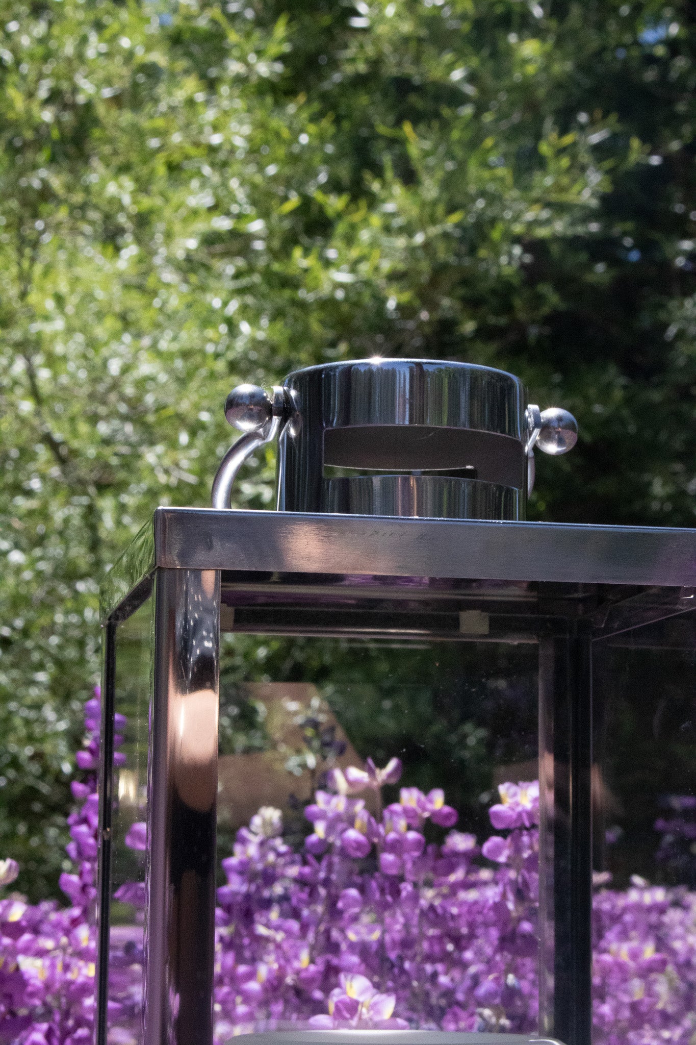 Silver Metal Glass Candle Lantern 14"