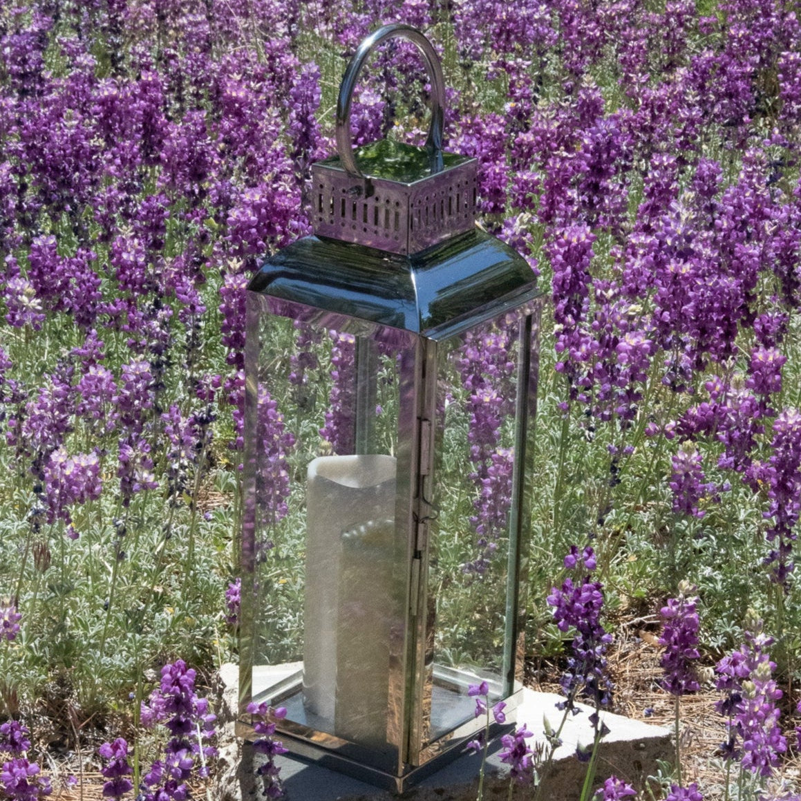 Large Modern Chrome Hurricane Lantern