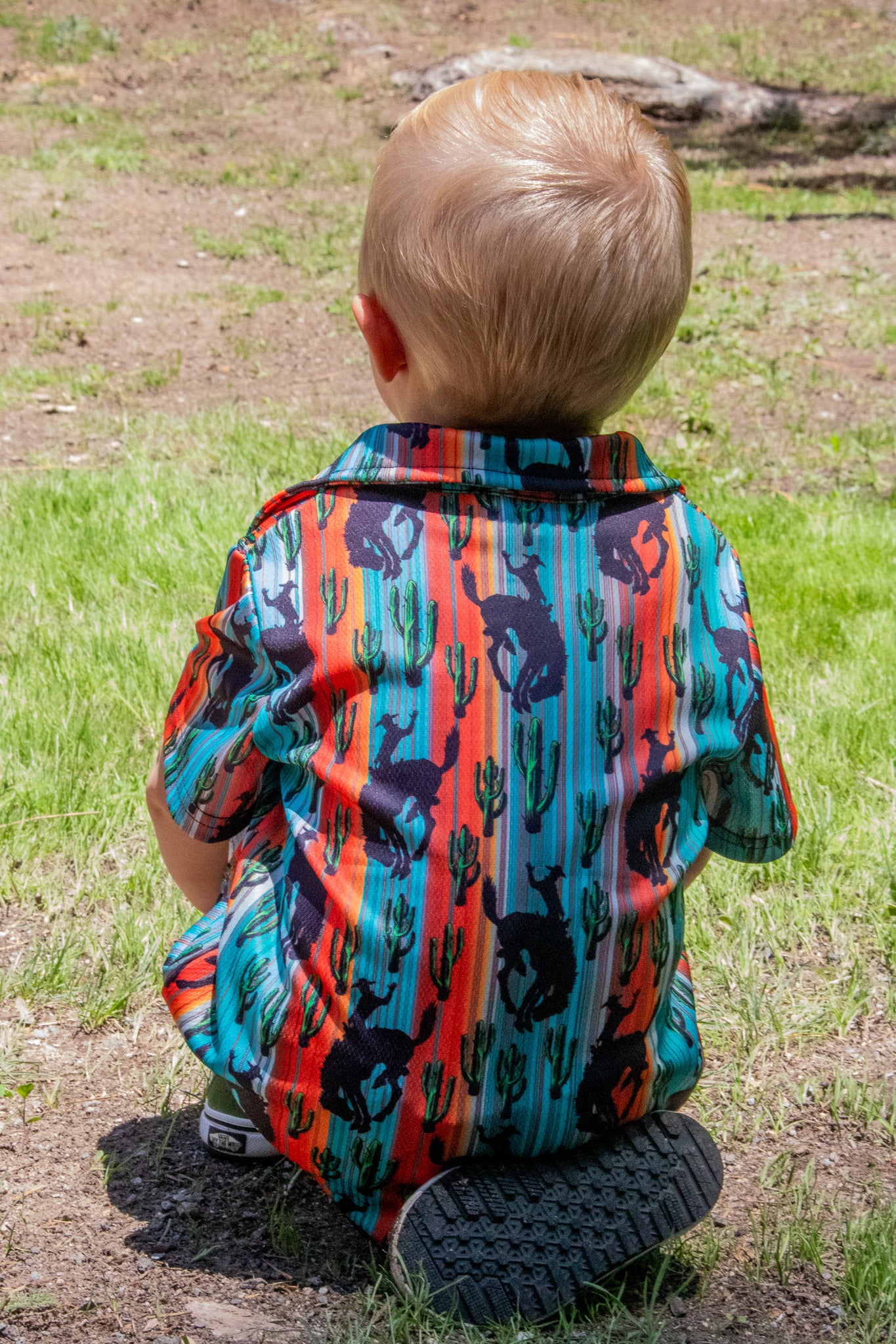 Boys Bull And Cactus Striped Short Sleeves Button Down Shirt Multicolor