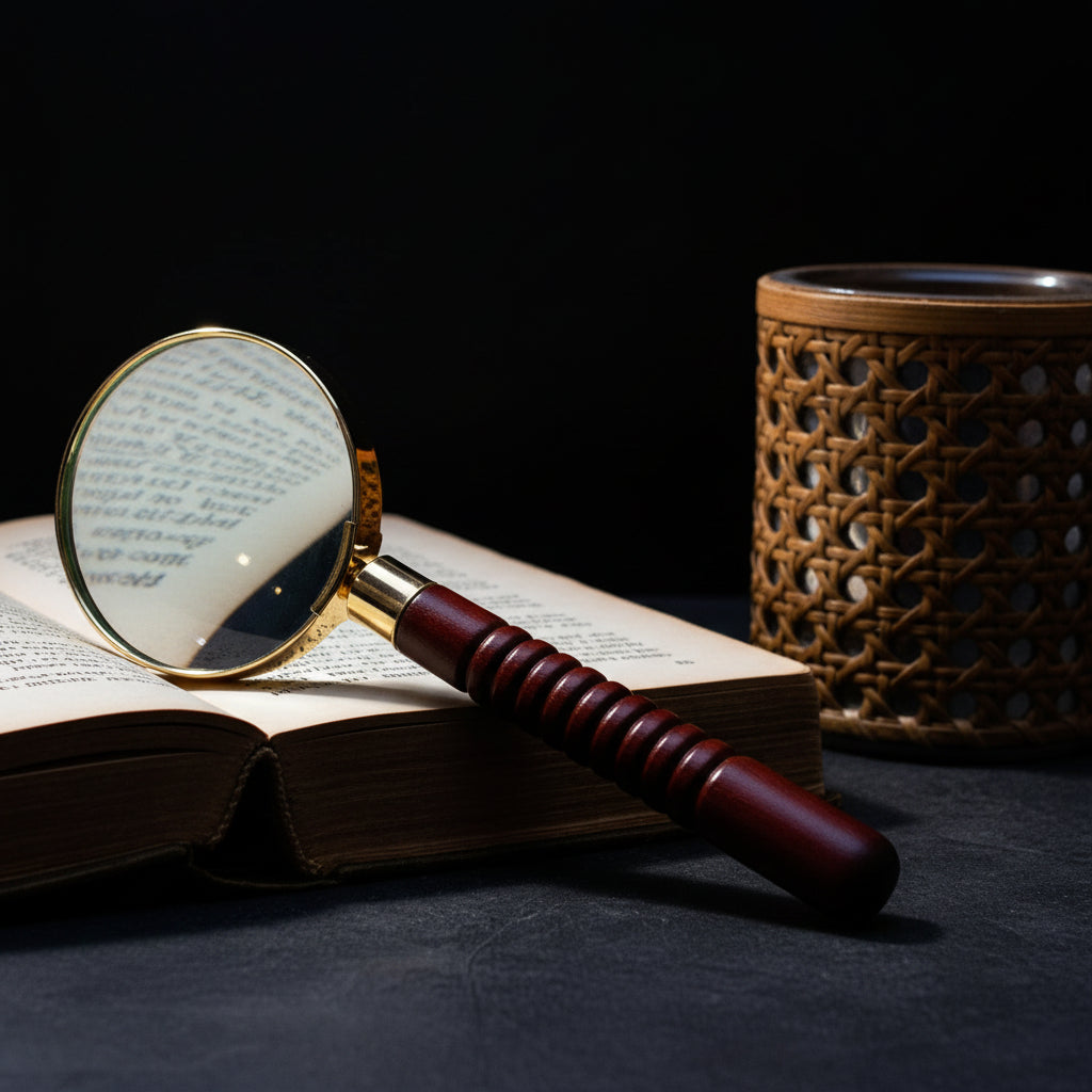 Classic Vintage Brass Magnifying Glass with Wooden Handle