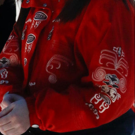 Vintage 90’s Red and Blue Bogner Hooded Jacket with Alaskan Tribal Design Size M