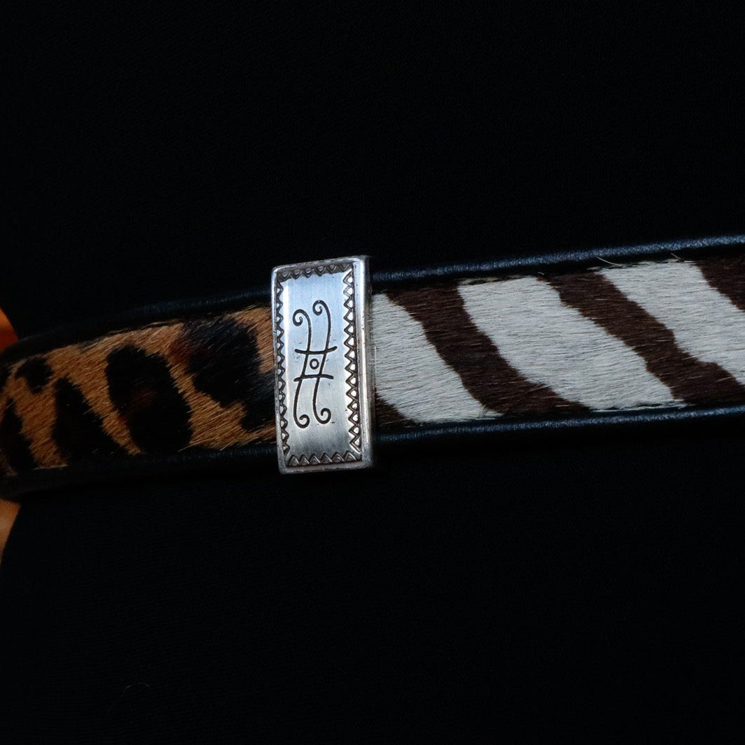 Brighton Black & Brown Leather with Faux-Fur and Silver Buckles Vintage-style Belt