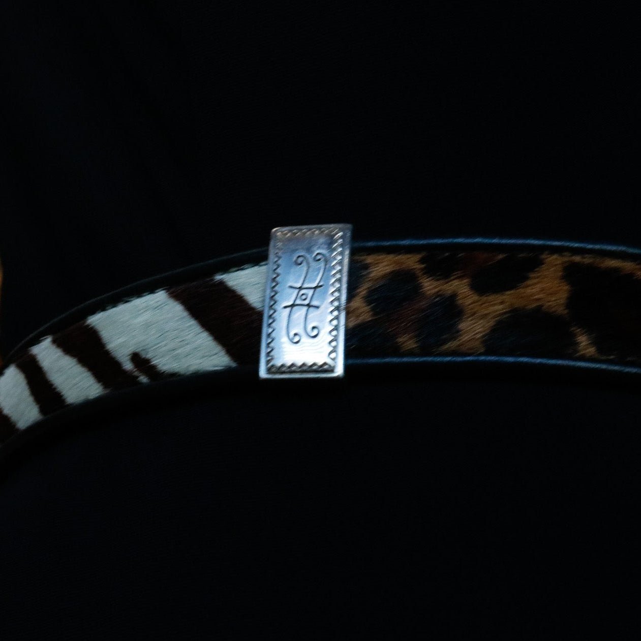 Brighton Black & Brown Leather with Faux-Fur and Silver Buckles Vintage-style Belt
