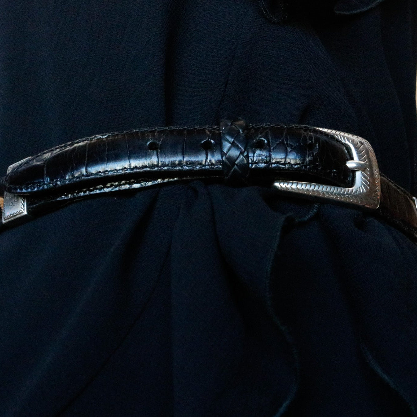 Brighton Black & Brown Leather with Faux-Fur and Silver Buckles Vintage-style Belt