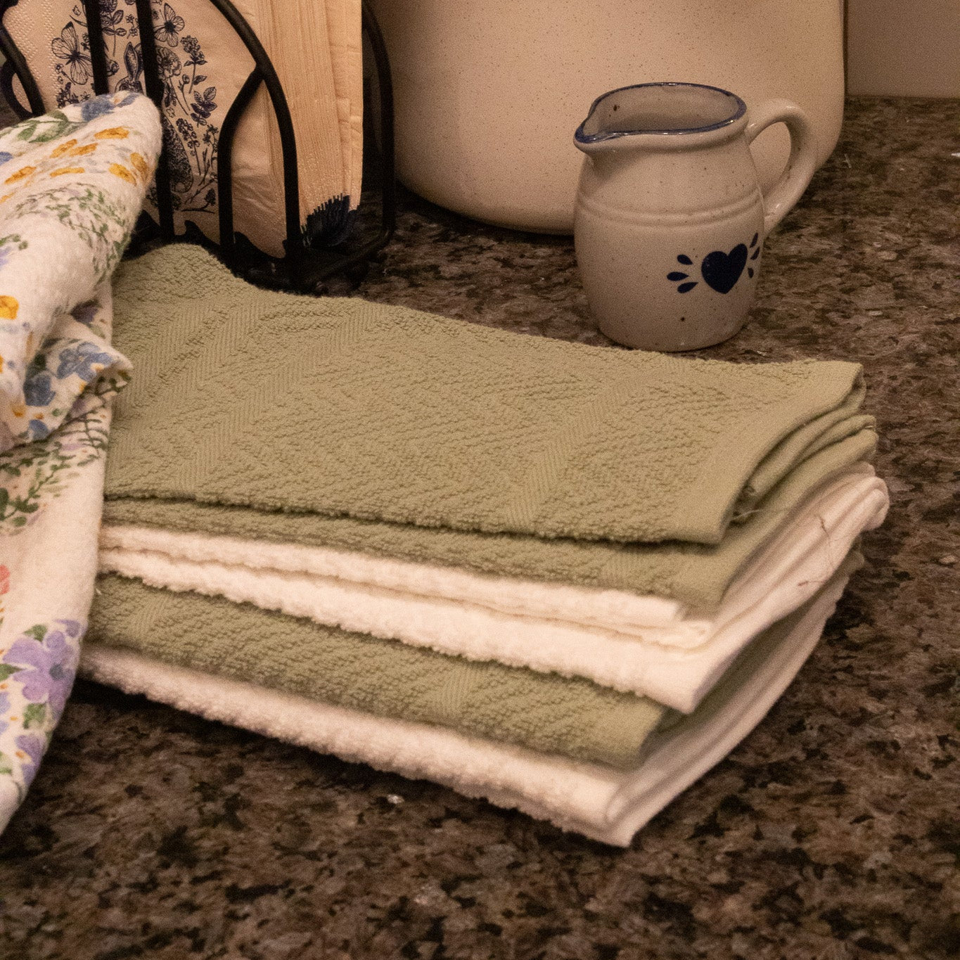 Simply Clean by Homeware Kitchen Set of 4 Towels White and Sage