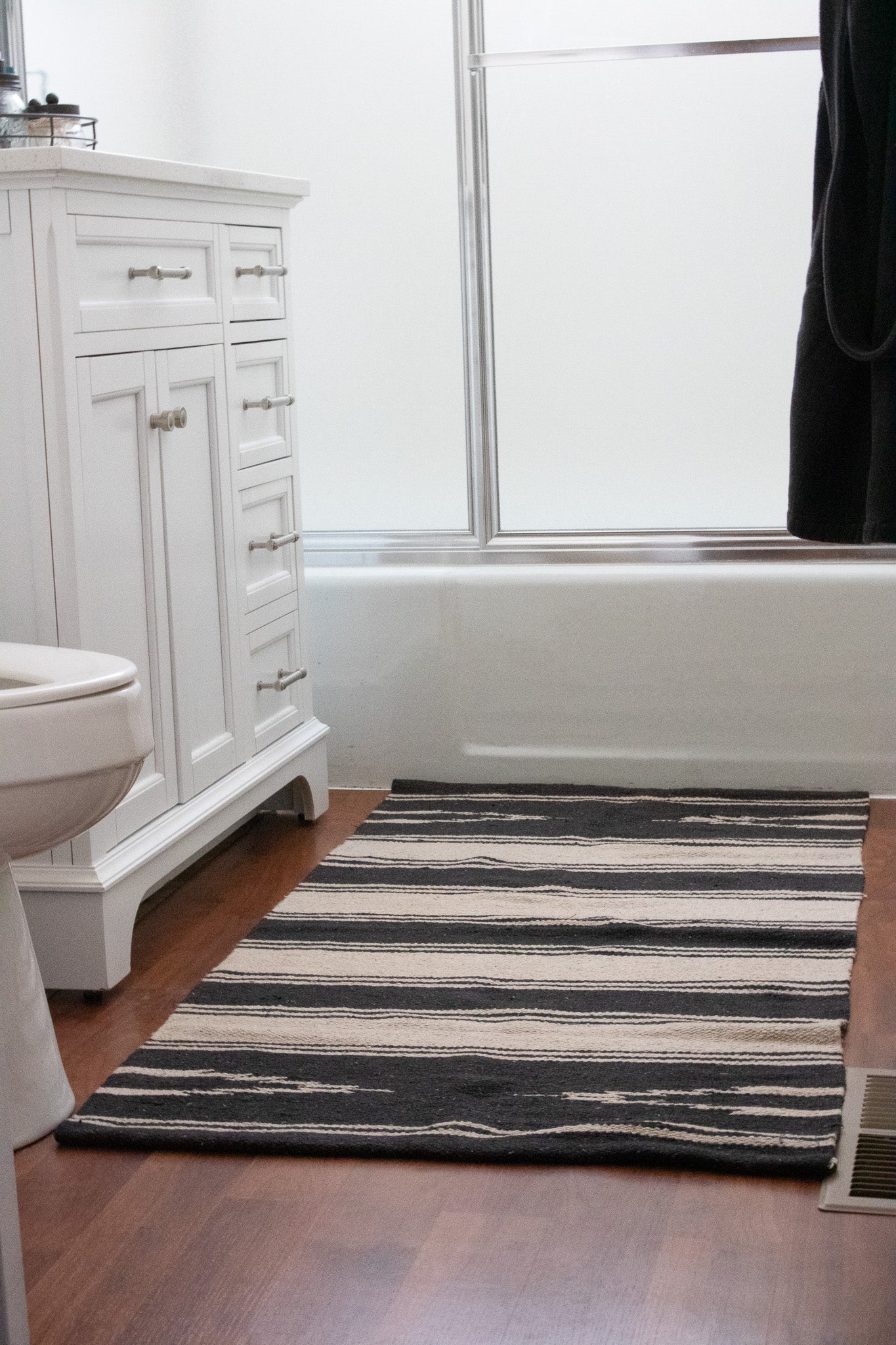 Modern Black and Tan Colored Striped Wool Rug