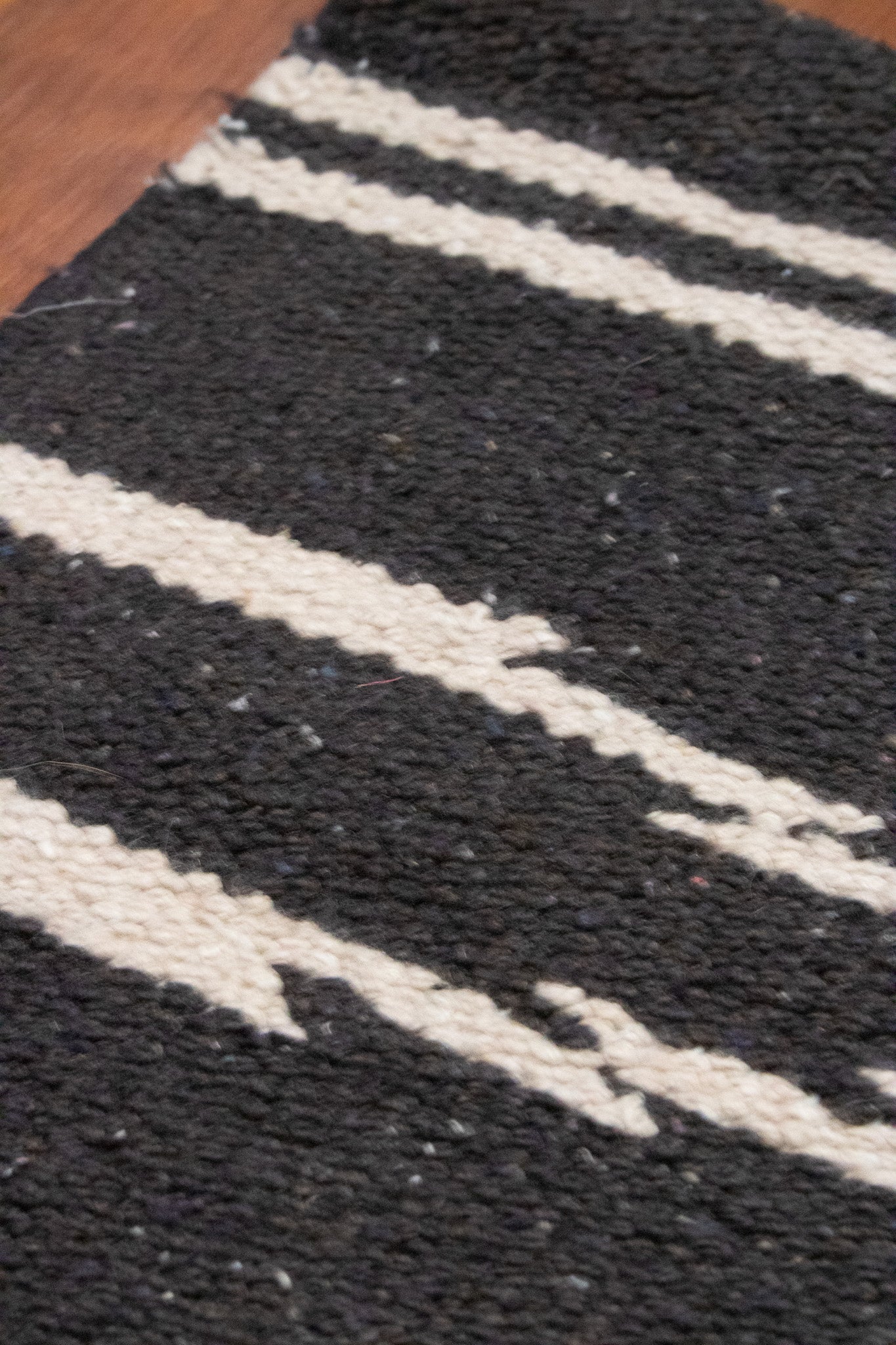 Modern Black and Tan Colored Striped Wool Rug