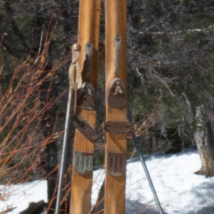 Vintage 19th Century Solid Hardwood Wooden Skis with Metal Plate Binding