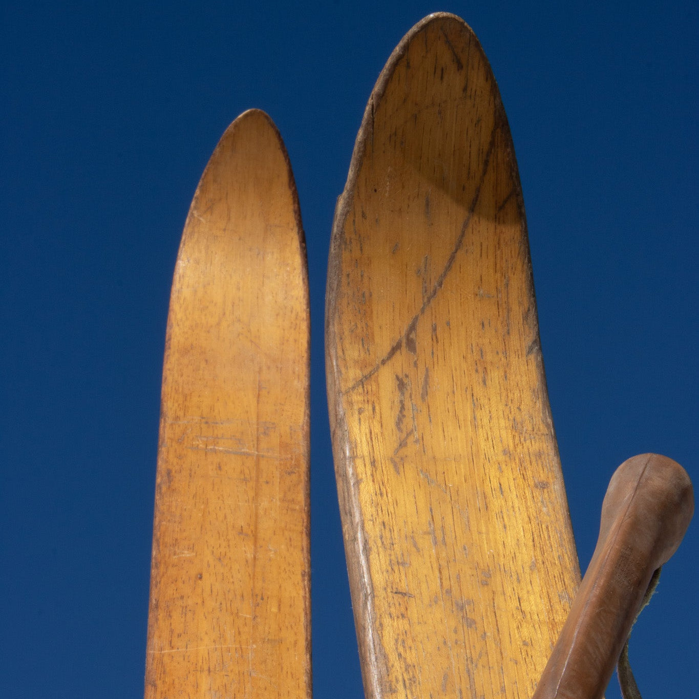 Vintage 19th Century Solid Hardwood Wooden Skis with Metal Plate Binding