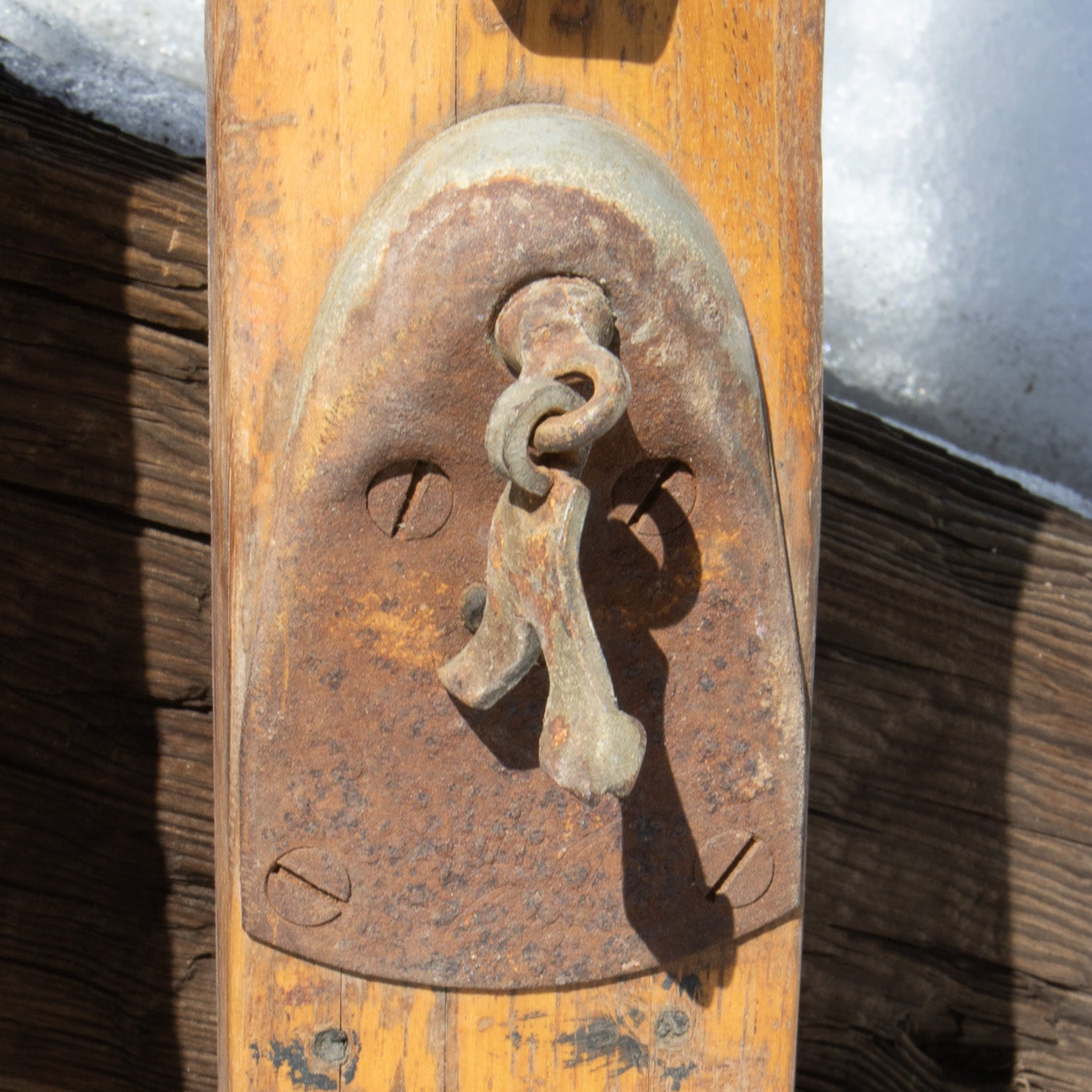 Vintage 19th Century Solid Hardwood Wooden Skis with Metal Plate Binding