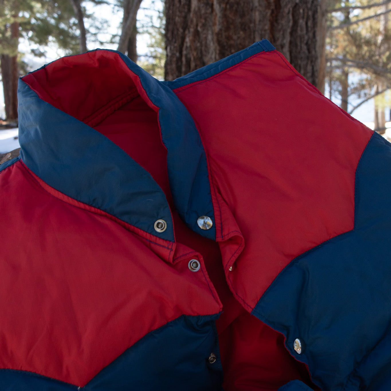 Vintage 80's Button-Up Blue & Red Nylon Down Puffer Vest