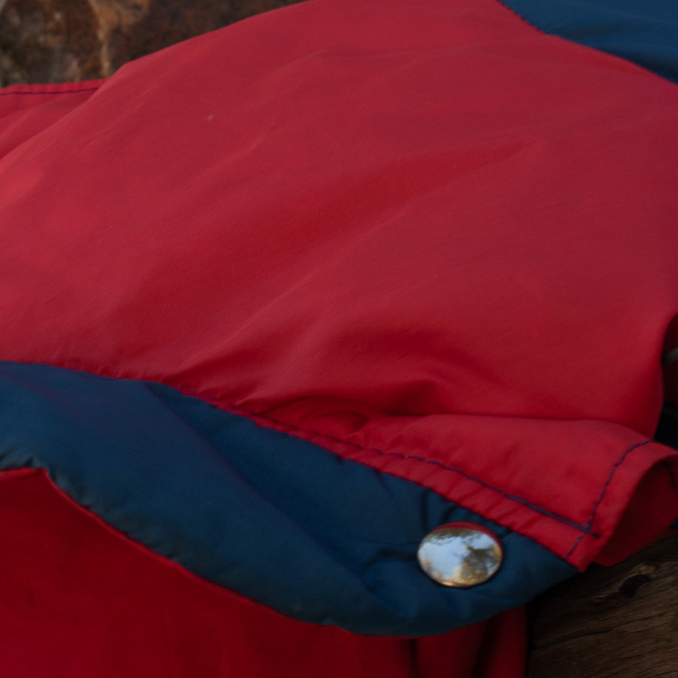 Vintage 80's Button-Up Blue & Red Nylon Down Puffer Vest