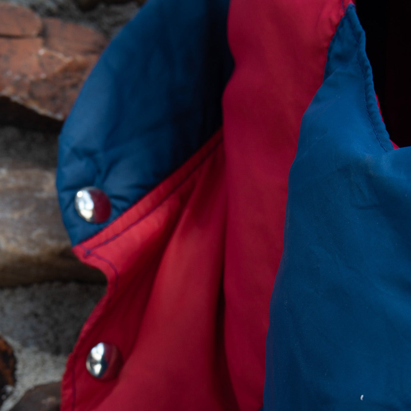 Vintage 80's Button-Up Blue & Red Nylon Down Puffer Vest