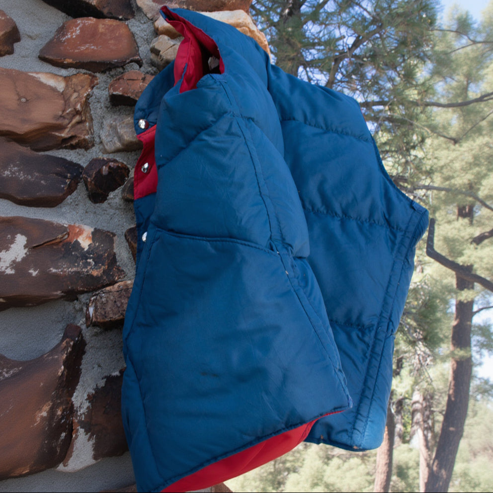 Vintage 80's Button-Up Blue & Red Nylon Down Puffer Vest