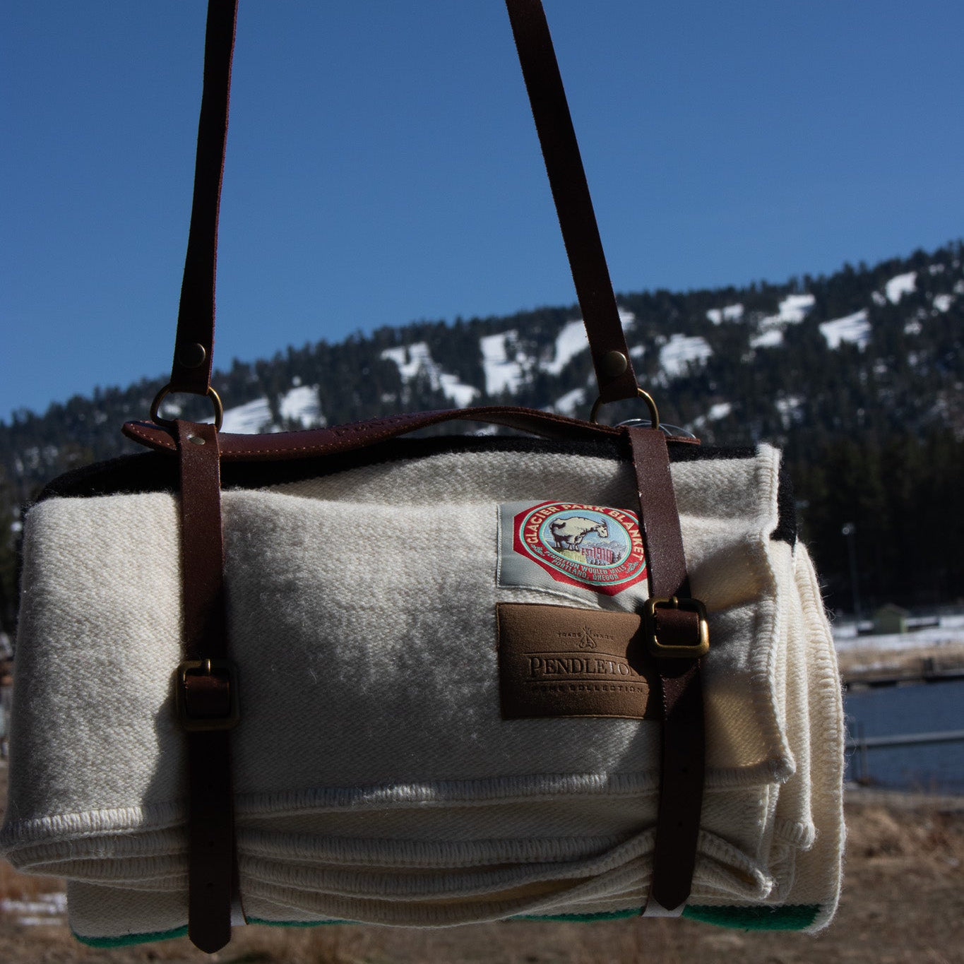 Pendleton National Park Throw Blanket with Leather Strap Acadia Classic Multi Color Stripes