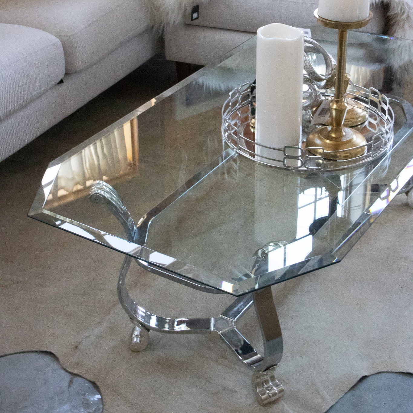 Kreiss Beveled Glass Chrome Frame Rectangle Coffee Table
