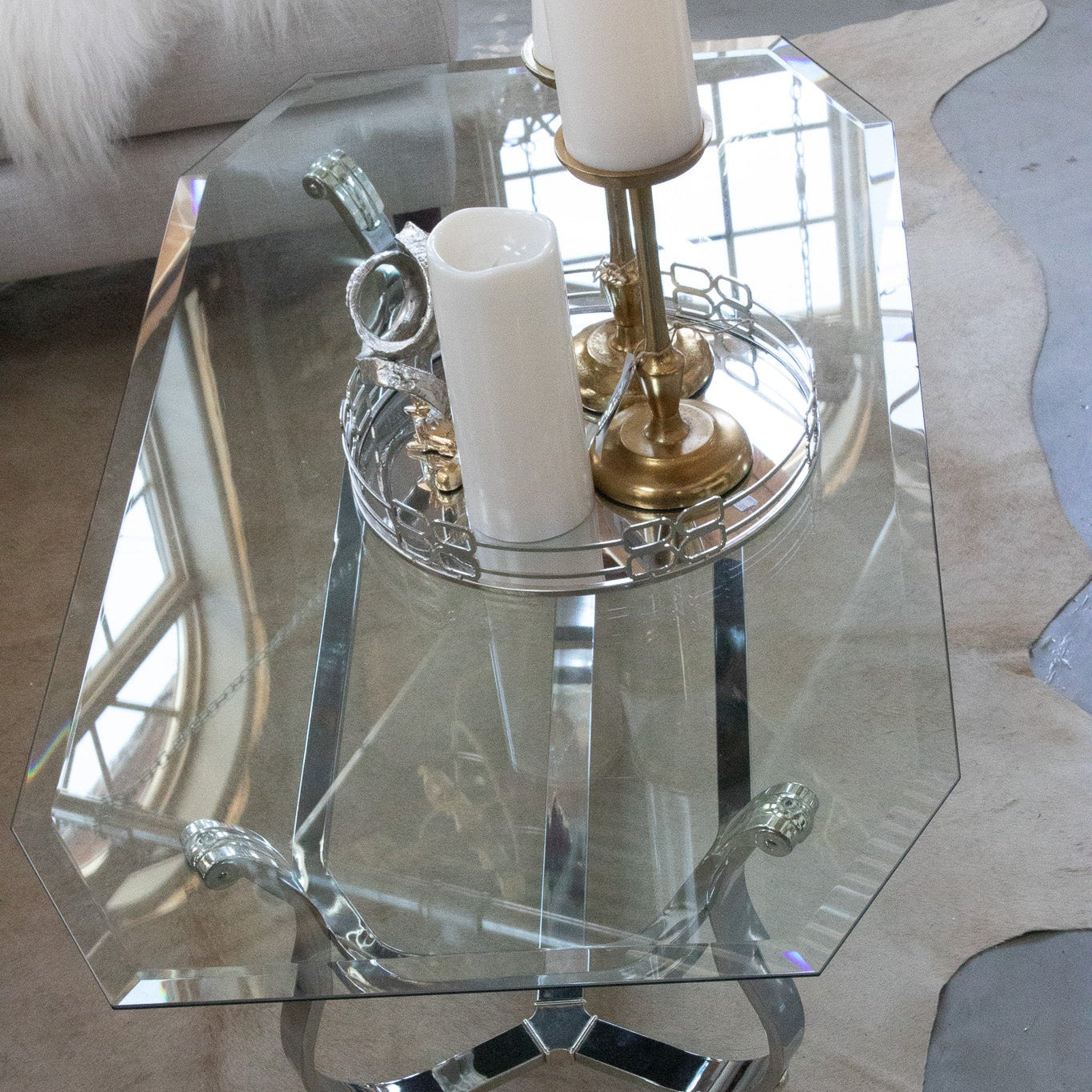 Kreiss Beveled Glass Chrome Frame Rectangle Coffee Table