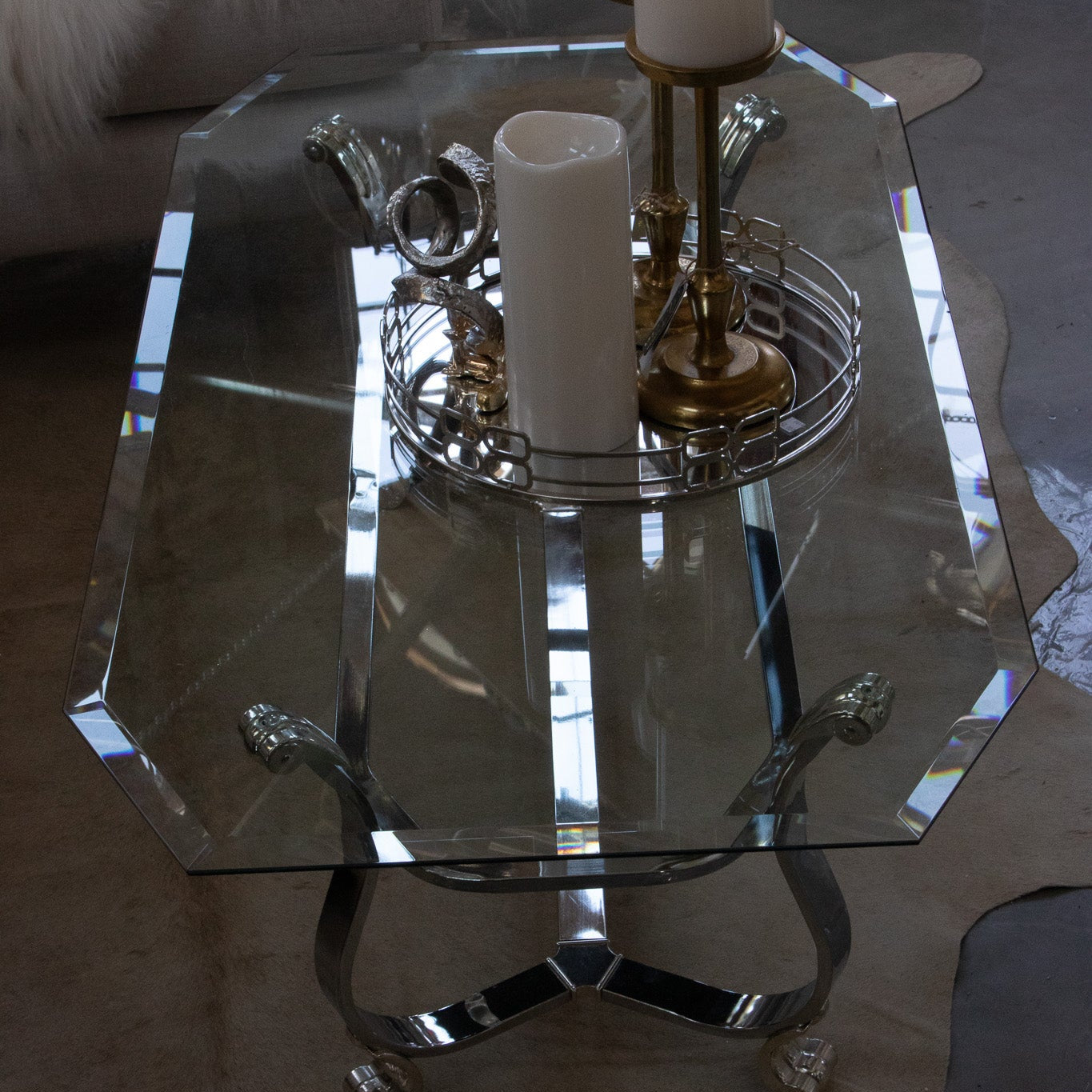 Kreiss Beveled Glass Chrome Frame Rectangle Coffee Table