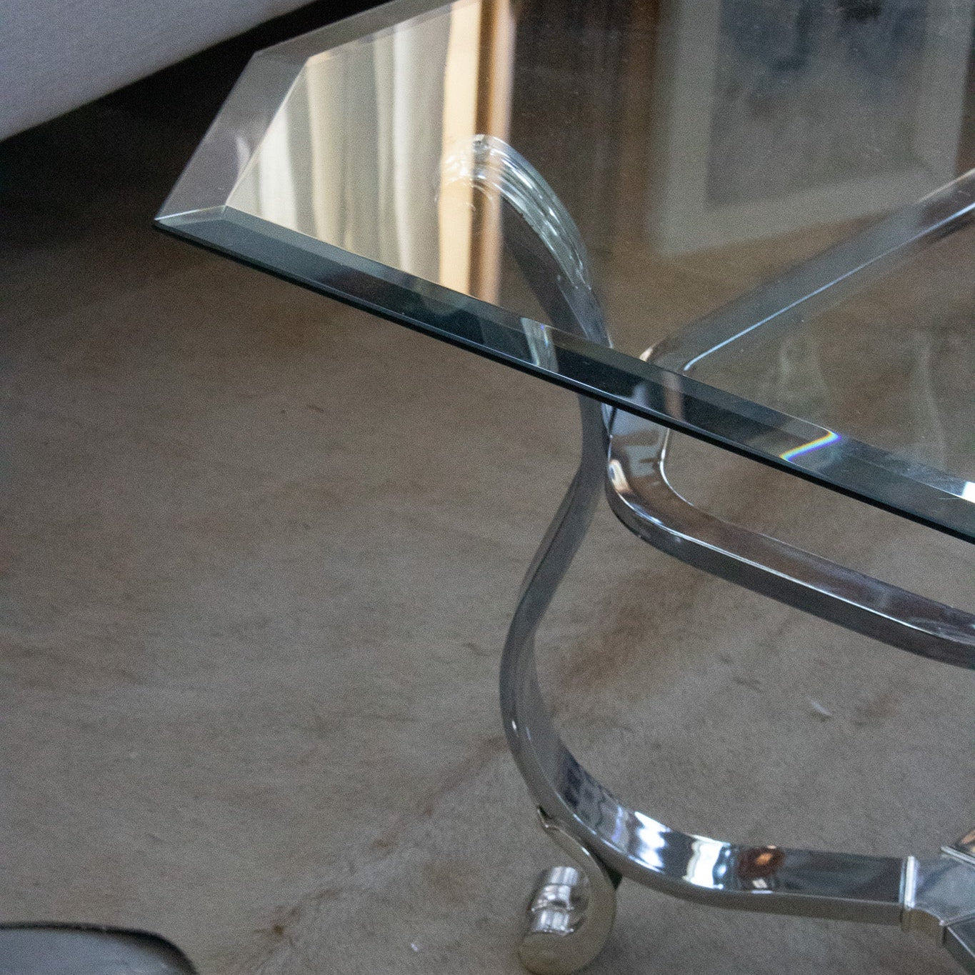 Kreiss Beveled Glass Chrome Frame Rectangle Coffee Table