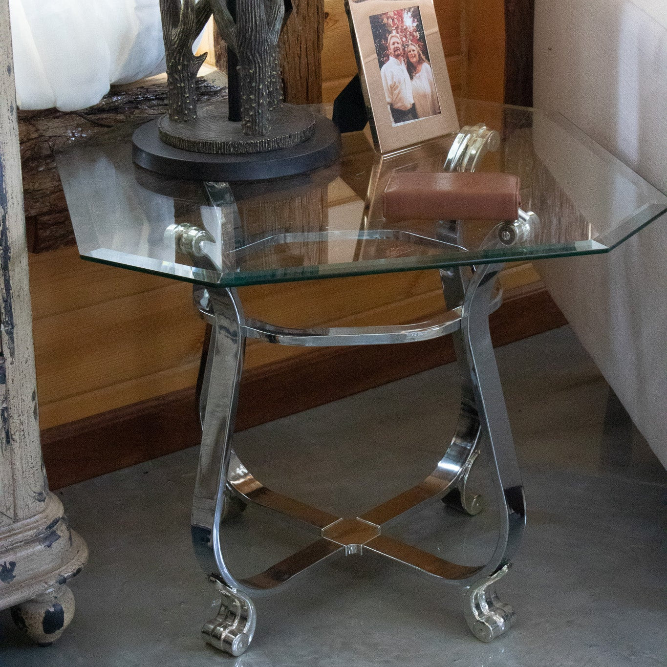 Kreiss Beveled Glass Chrome Body Square Side Table
