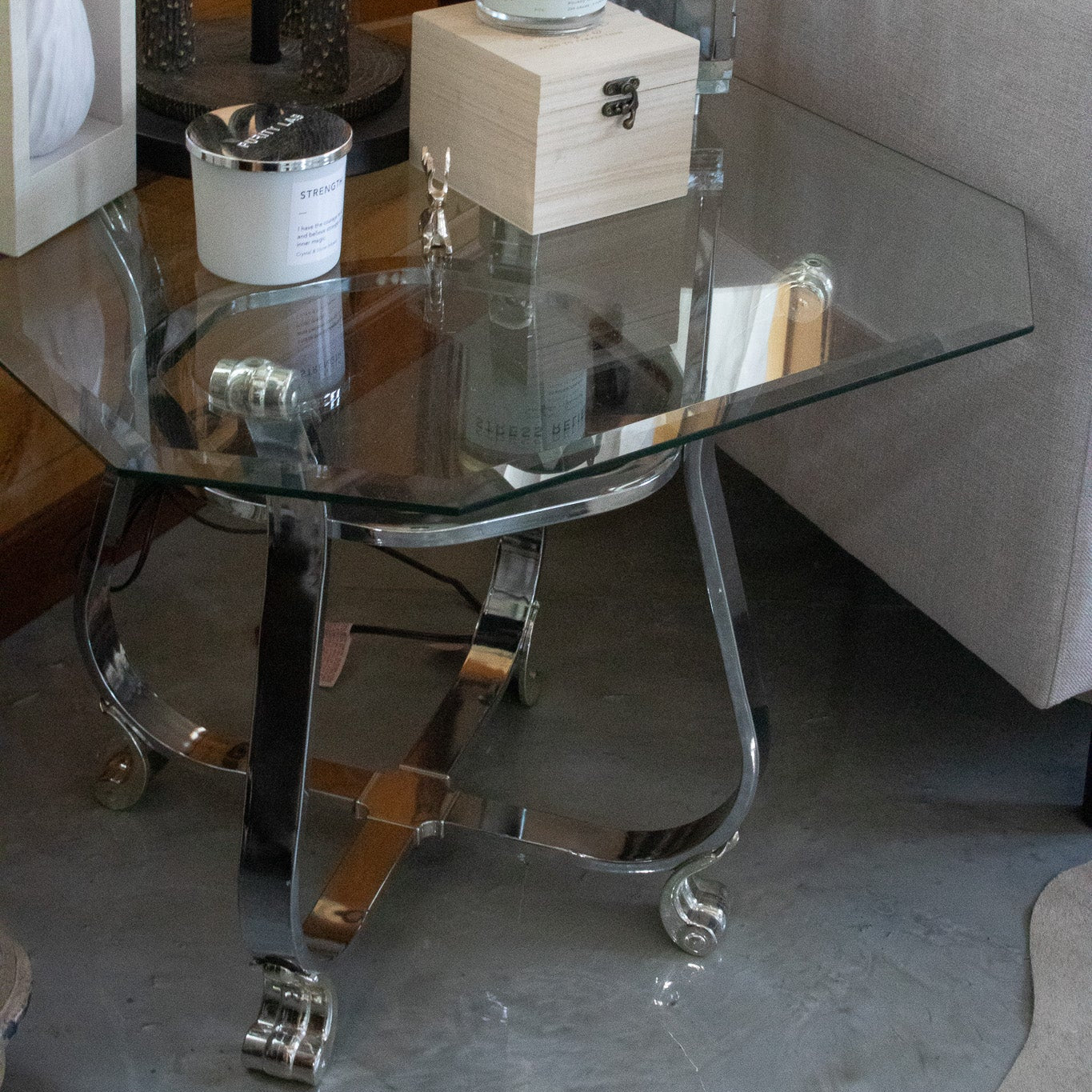 Kreiss Beveled Glass Chrome Body Square Side Table