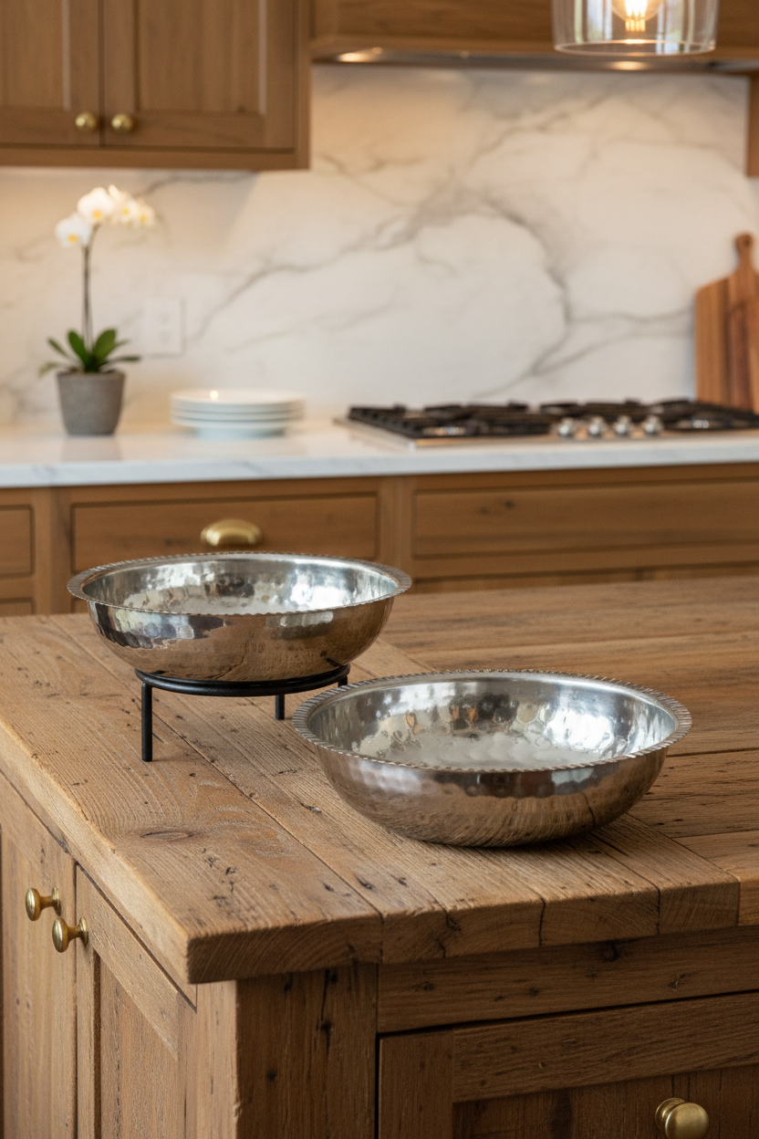 Set of 2 Textured Silver Bowls