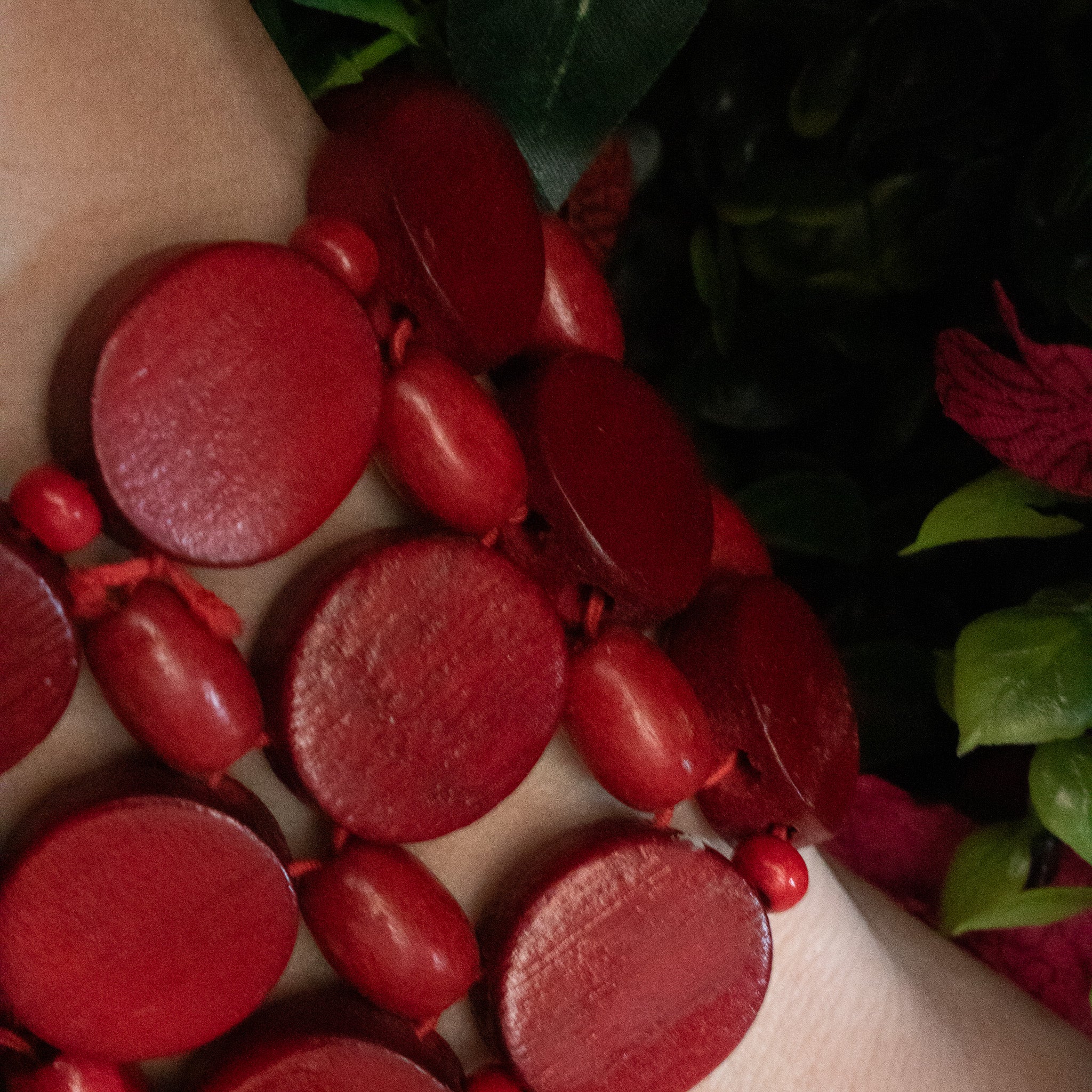 Red Wooden Bead Strech Bracelet